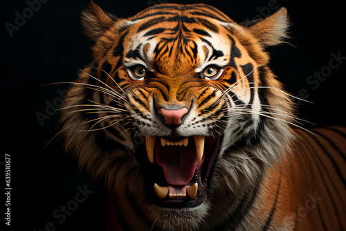 Angry tiger face. Angry and dangerous tiger roars
