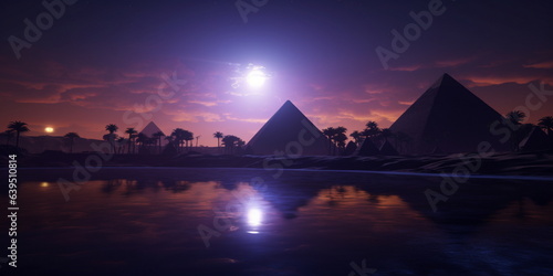 Great Pyramid of Giza  night  moon
