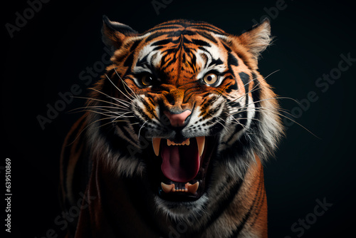Angry tiger face. Angry and dangerous tiger roars © Uliana