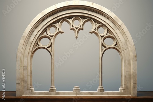 3D image of a castle window with a semi-circular arch. Generative AI