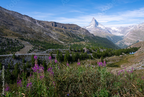 view of the famous Matterhorn on a hike in Zermatt, Switzerland