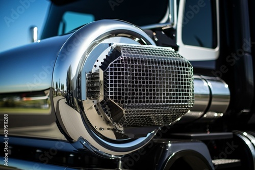 Detailed view of immaculate diesel particulate filter (DPF) installed on a truck. Generative AI