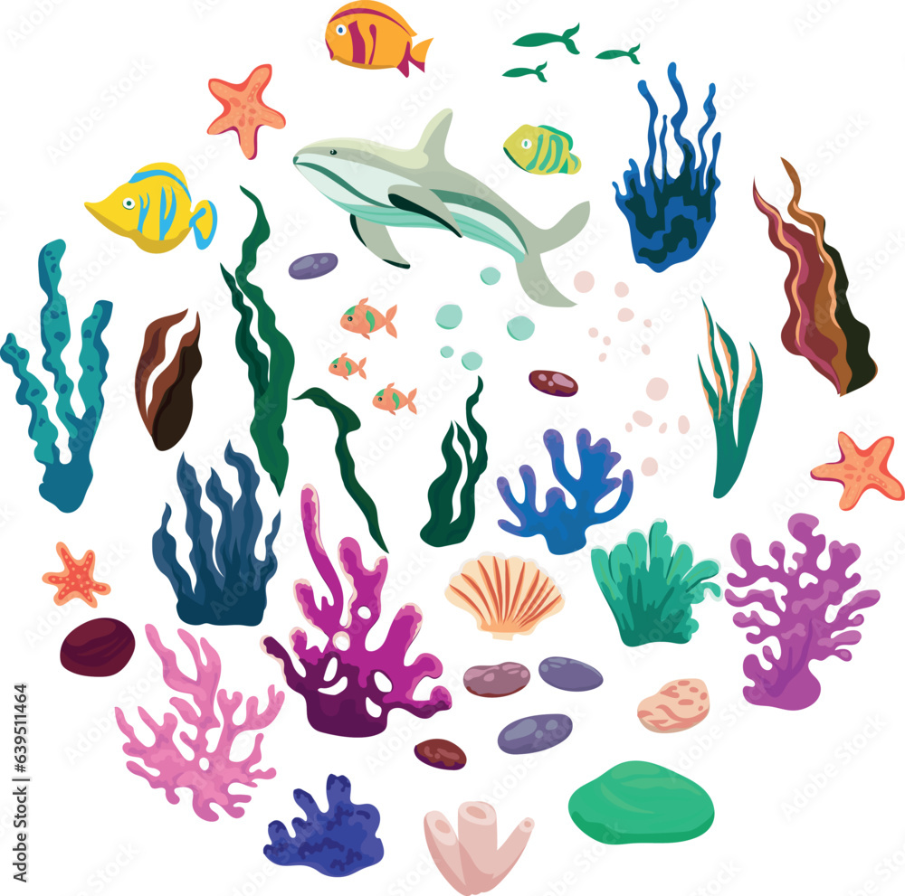 Fishes and corals vector elements collection. Fishes and corals vector elements collection.