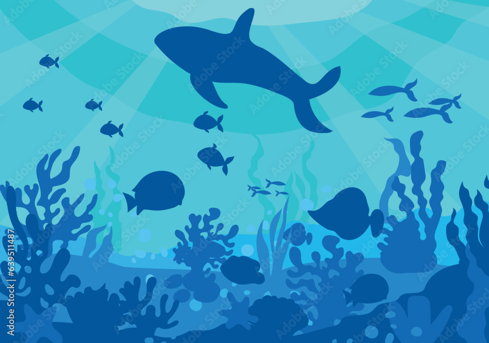 Undersea life silhouette vector background. Undersea life silhouette vector background.