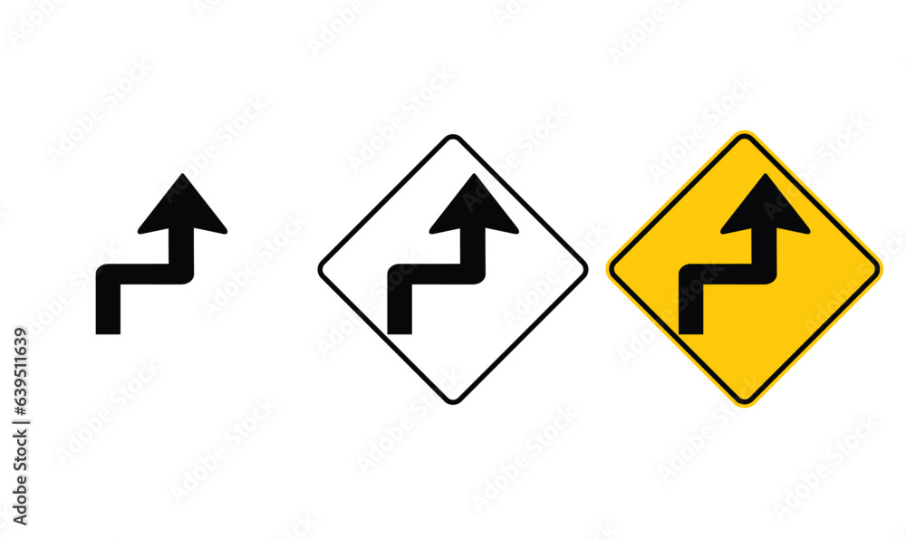 icon Narrow Radius Curve Sign Begins Right yellow outline traffic warning sign design for yellow background and black and white background icon Narrow Radius Curve Sign Begins Right yellow outline traffic warning sign design for yellow background and black and white background