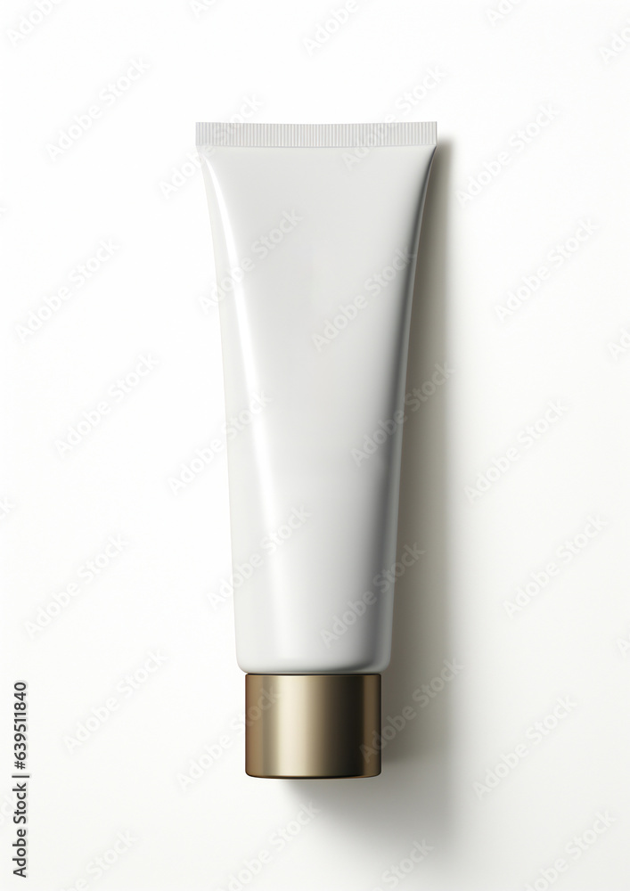 An empty white label tube against a white background, representing the concept of beauty product cream An empty white label tube against a white background, representing the concept of beauty product cream