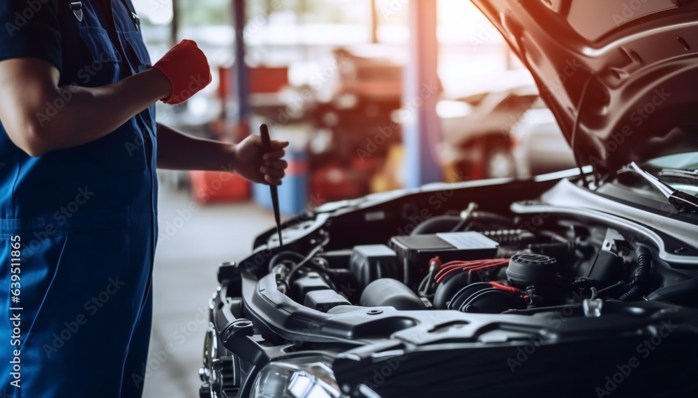 Obraz premium Car Mechanic Holding Clipboard and Checking for Maintenance