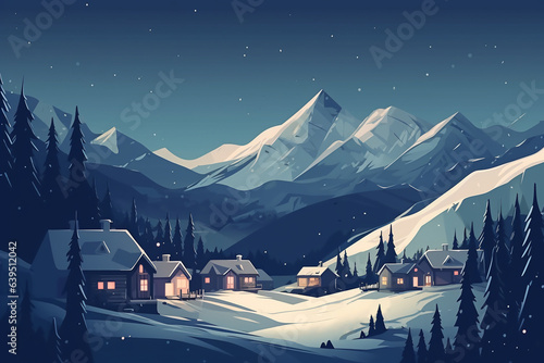 Beautiful winter landscape. Ski hills panoramic background, winter leisure activities. Mountains. Frozen holiday 