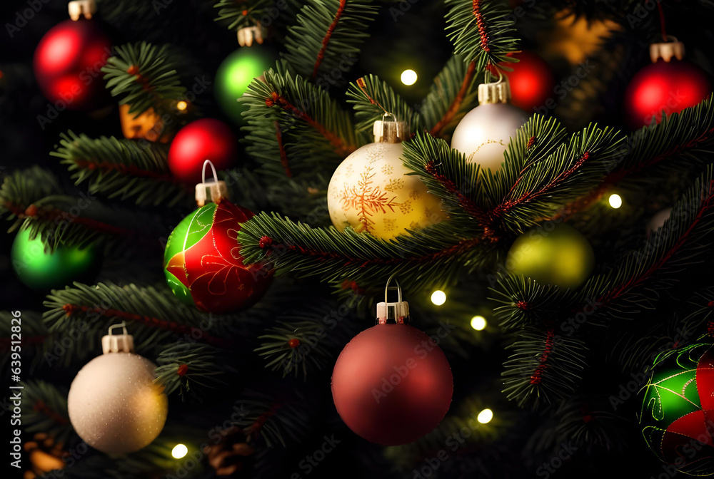 colorful decorated christmas tree background ai generated
