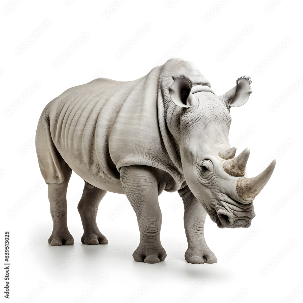 Obraz premium Rhino rhinoceros standing side view isolated on white background.