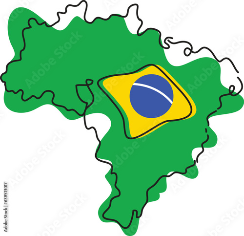 Brazil country map view with one line art style.portrait style.