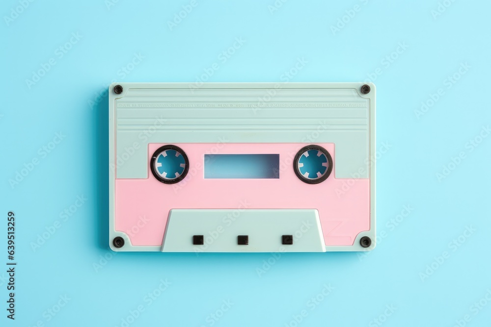 audio cassette isolated on blue background