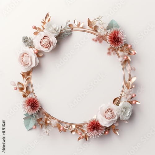 3D card flower circle to celebrate, Realistic floral frame background, elegant and beautiful concept.