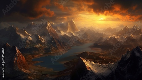 Panoramic view of the mountains at sunset,