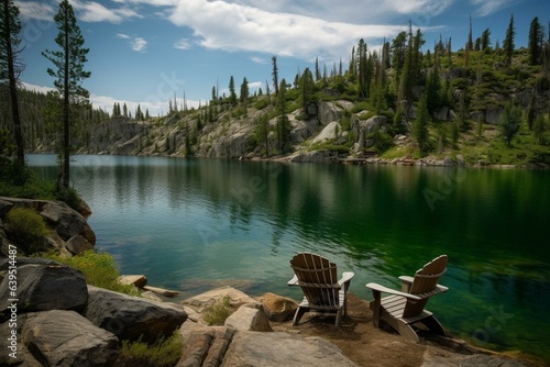 Scenic lake view in Idaho. Ideal vacation spot. Generative AI