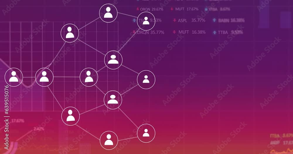 Animation of flowchart of icons with multiple graphs and trading boards over gradient background Animation of flowchart of icons with multiple graphs and trading boards over gradient background