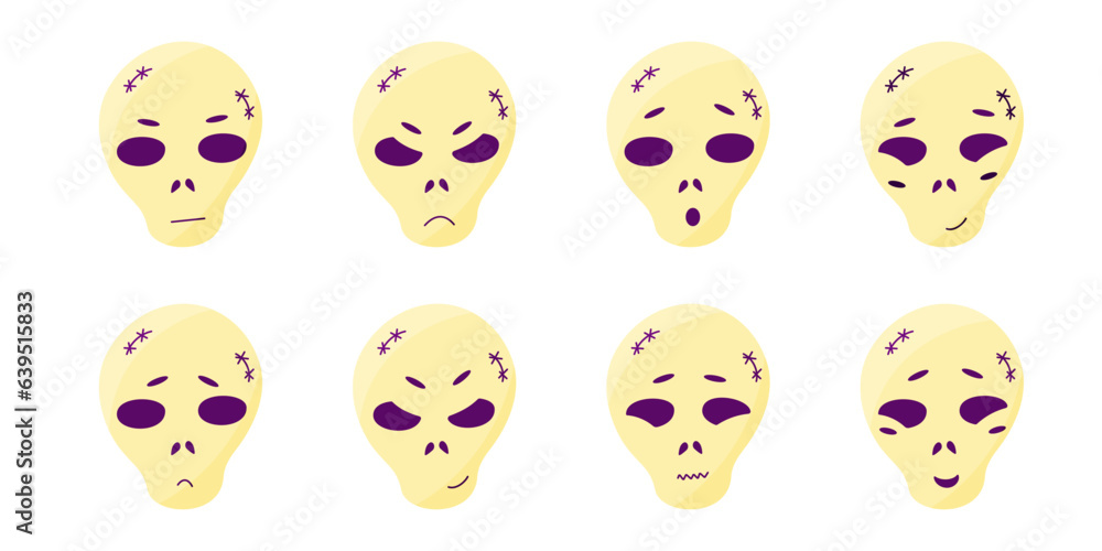 halloween skull emotion color scary elements set halloween skull emotion color scary elements set
