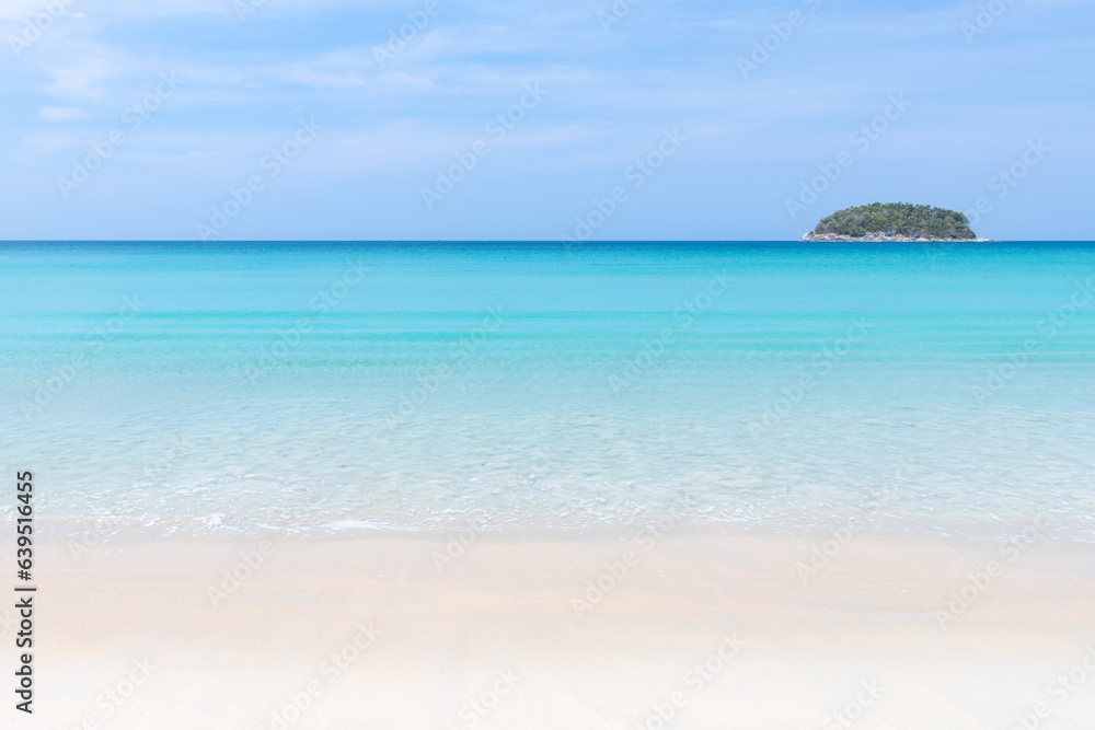 Beautiful Kata Beach with crystal clear water and blue sky, famous tourist destination and resort area in Phuket, Southern of Thailand