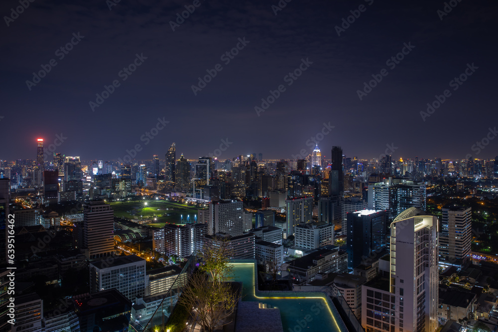 Night cityscape and high-rise buildings in Bangkok