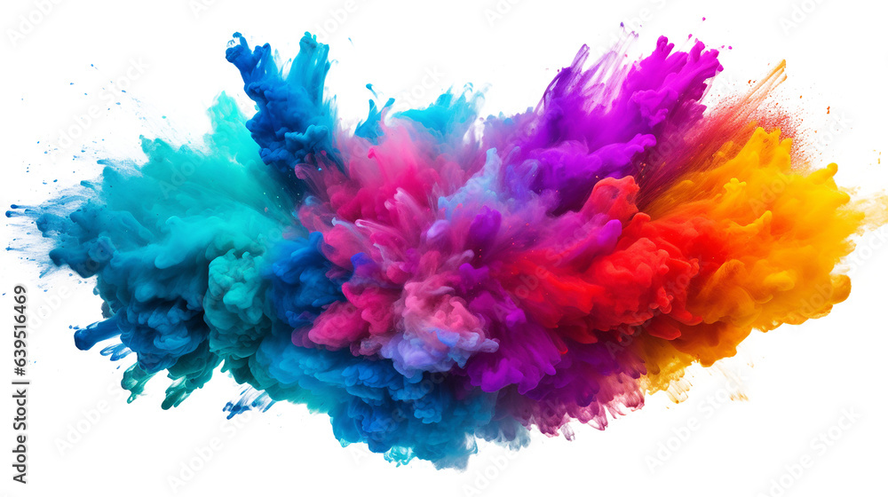 Fototapeta premium Multicolored explosion of rainbow holi powder paint isolated on white background.
