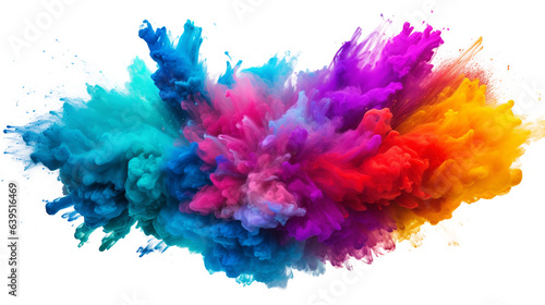 Multicolored explosion of rainbow holi powder paint isolated on white background. 