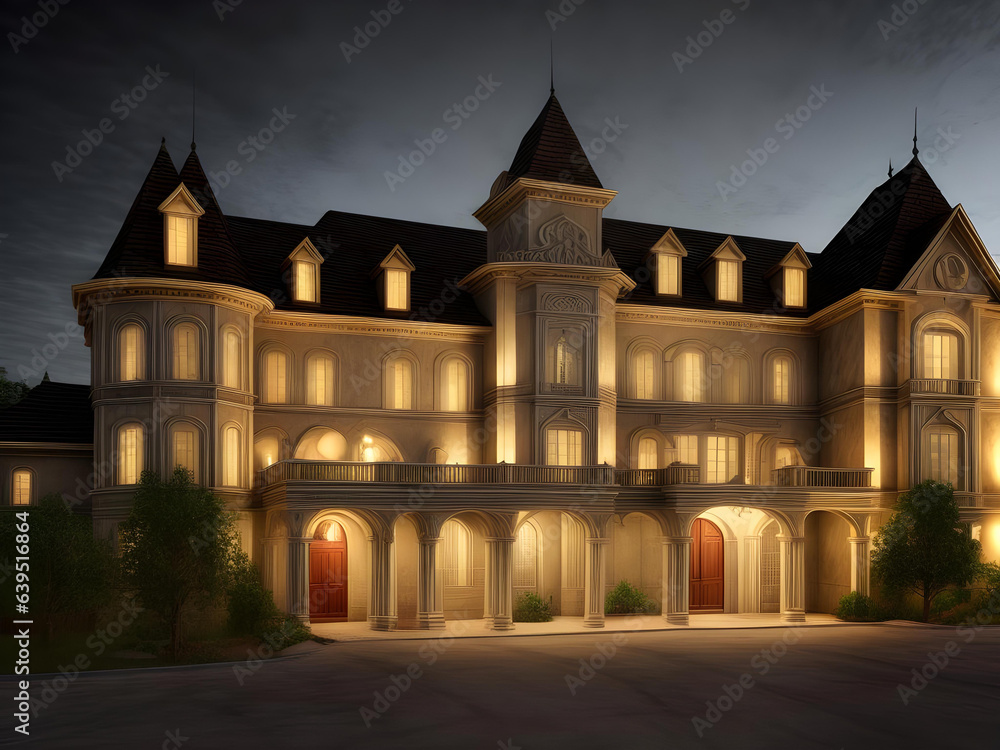 front view of mansion house ai generated