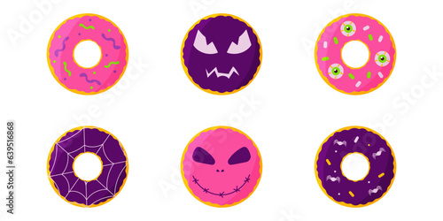 donut spider halloween sweet round elements set