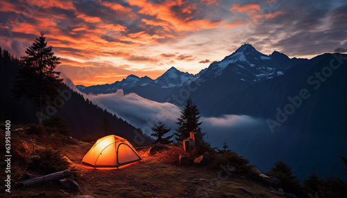 Campsite located at the foot of a mountain © Stockify