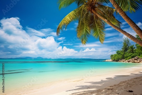 Tropical paradise - sandy shoreline along Caribbean coast framed by turquoise blue water. Generative AI © Xander