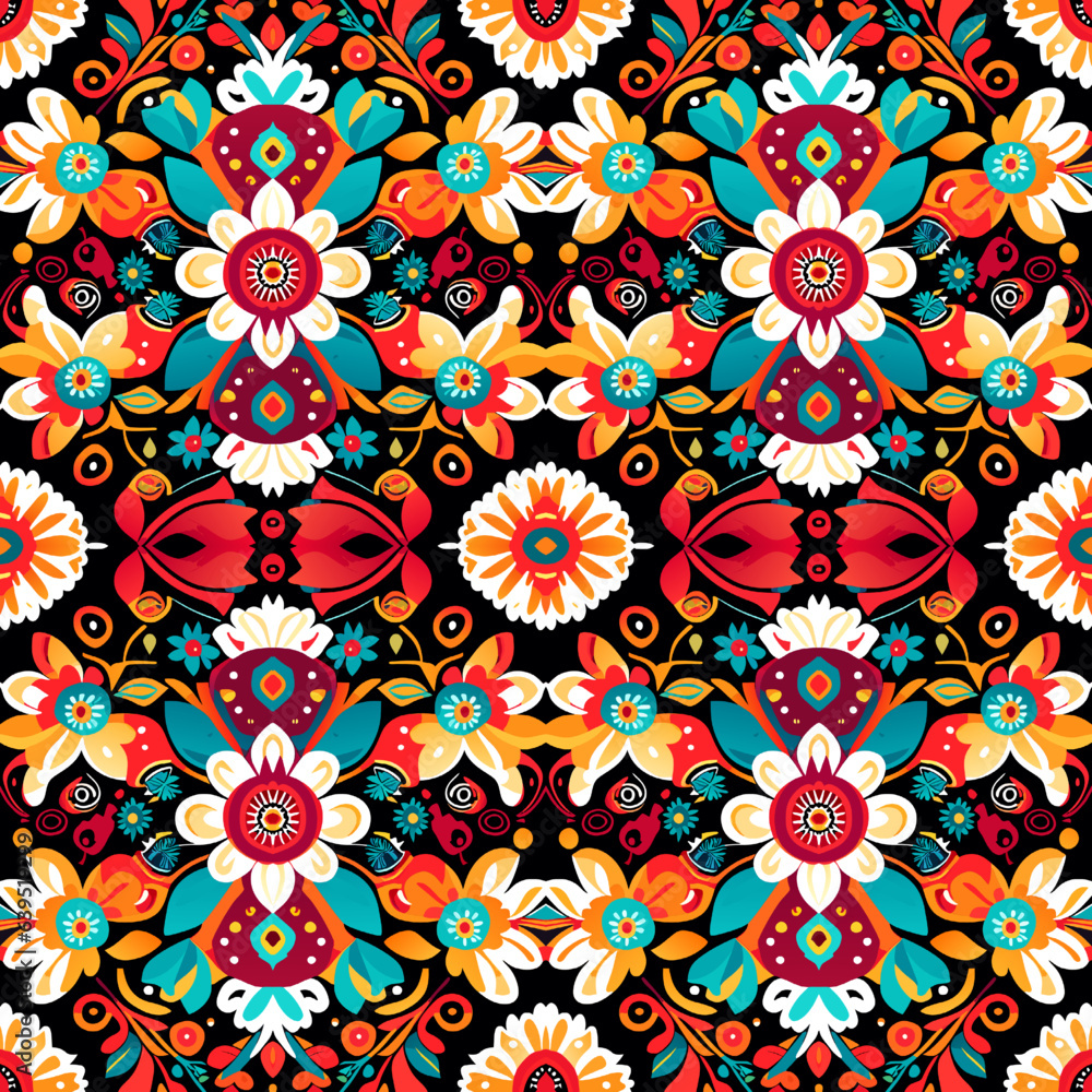 Ethnic floral seamless pattern. Abstract ornamental pattern for fabric design