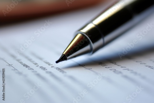 Pen on paper background, financial application form, close up