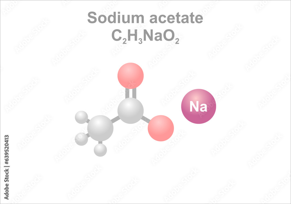 Sodium acetate. Simplified scheme of the molecule. Gives chips a salt and vinegar flavor.
