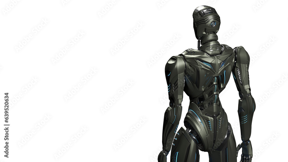 3d rendering of detailed futuristic robot or alien humanoid cyborg. Back view of the upper body isolated on transparent background with empty space for text 3d rendering of detailed futuristic robot or alien humanoid cyborg. Back view of the upper body isolated on transparent background with empty space for text