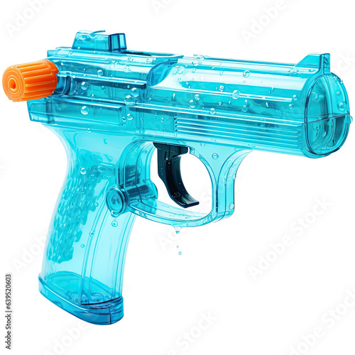 Blue plastic water gun isolated on transparent background photo