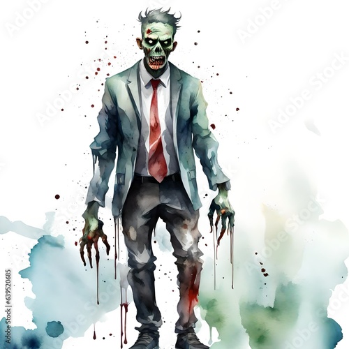 Scary zombies done in watercolor style suitable for Halloween. 