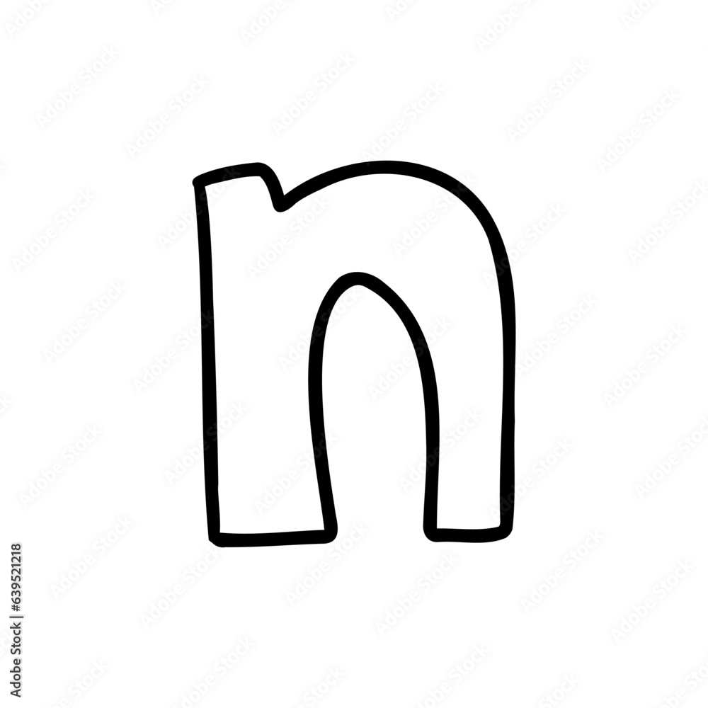 Cartoon n black letter of latin english outline in outline childlike style isolated on white background. For typography, font, alphabet, lettering, logo, presentation, signboard, education, branding. Cartoon n black letter of latin english outline in outline childlike style isolated on white background. For typography, font, alphabet, lettering, logo, presentation, signboard, education, branding.