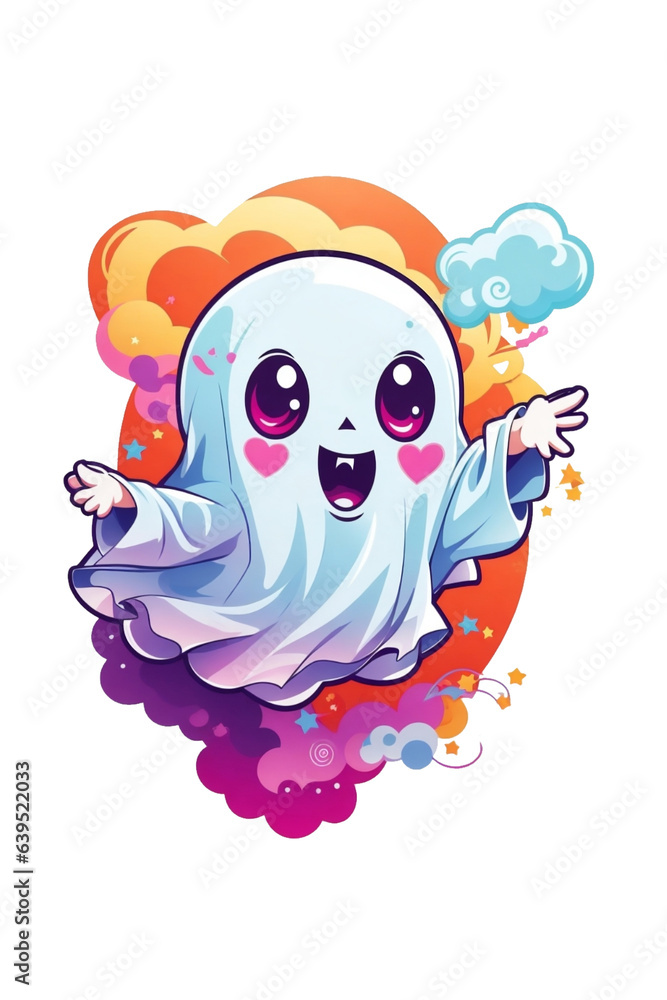 kawaii ghost halloween graphics white background
