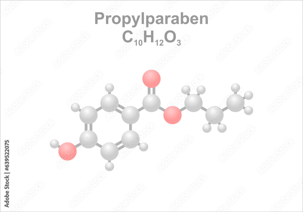 Propylparaben. Simplified scheme of the molecule.