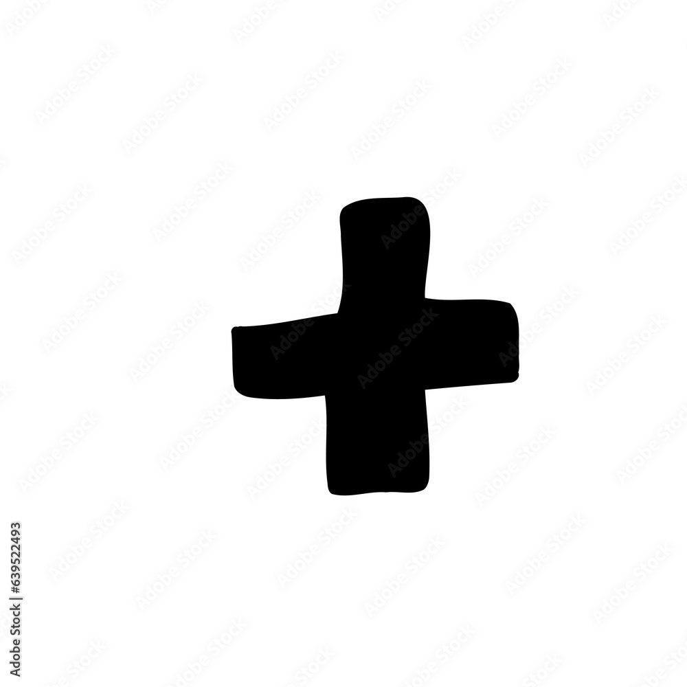 Math symbol plus black font in childlike style isolated on white background. For font, typography, branding, logo, lettering, education, signboard, alphabet, presentation, paper. Math symbol plus black font in childlike style isolated on white background. For font, typography, branding, logo, lettering, education, signboard, alphabet, presentation, paper.