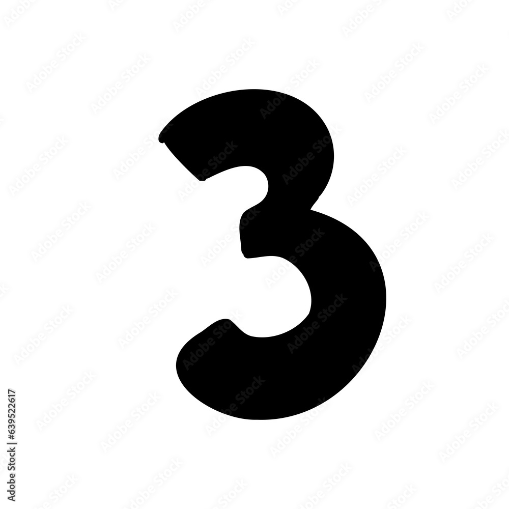 Digit number 3 three black bold in childlike style isolated on white background. For font, typography, branding, logo, lettering, education, signboard, alphabet, presentation, paper. Digit number 3 three black bold in childlike style isolated on white background. For font, typography, branding, logo, lettering, education, signboard, alphabet, presentation, paper.