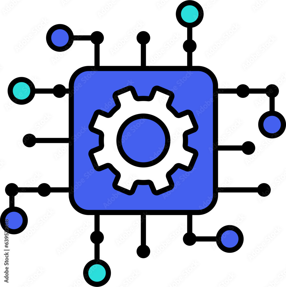 Technology chip data gears and cogs flat line symbol sign icon Technology chip data gears and cogs flat line symbol sign icon