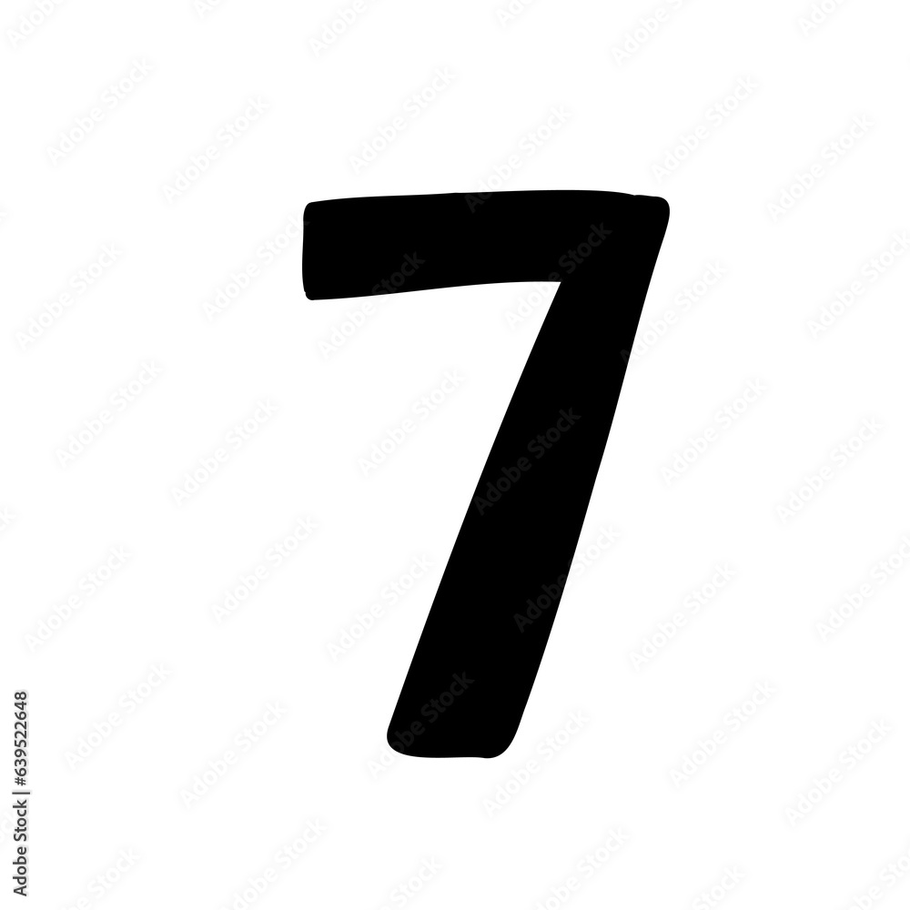 Digit number 7 seven black bold in childlike style isolated on white background. For font, typography, branding, logo, lettering, education, signboard, alphabet, presentation, paper. Digit number 7 seven black bold in childlike style isolated on white background. For font, typography, branding, logo, lettering, education, signboard, alphabet, presentation, paper.