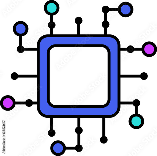 Vector Computer CPU processor system chip icon. Abstract data flow in Core microchip illustration.