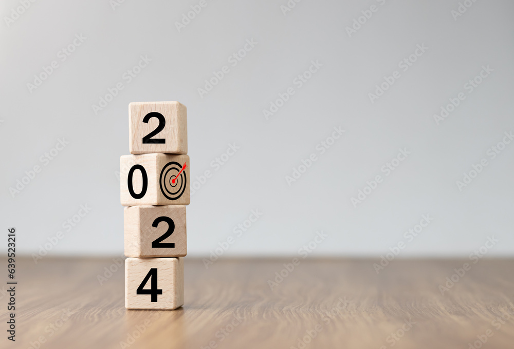 2024 Happy New year background banner. 2023 on wooden block cube for preparation new year change and start new business target strategy concept. Welcome, Merry Christmas. 2024 Happy New year background banner. 2023 on wooden block cube for preparation new year change and start new business target strategy concept. Welcome, Merry Christmas.