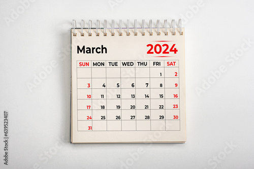 March 2024. One page of annual business monthly calendar on white background. reminder, business planning, appointment meeting and event