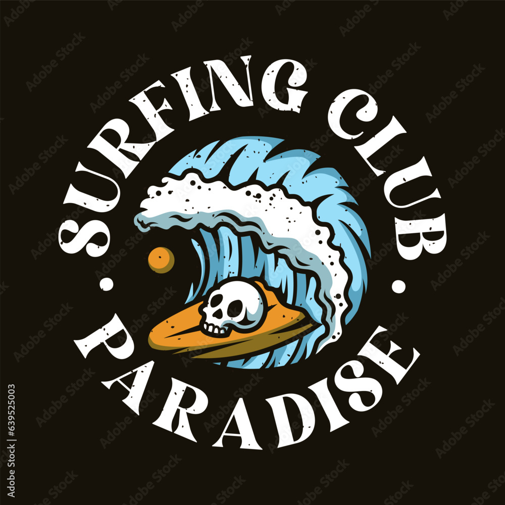 Vintage Logo Design. Illustration of waves with a surfboard. Vector design of logos, t-shirts, posters and other uses. Vector eps 10