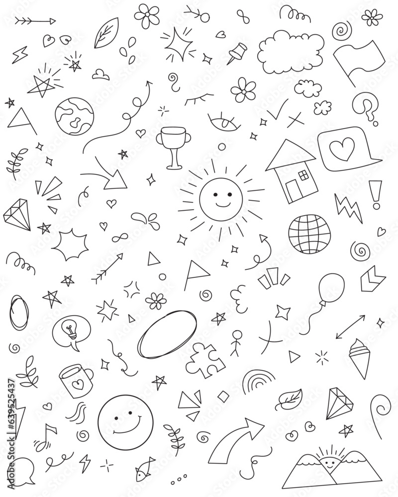 Illustration Vector of Cute Doodle, Hand Drawn Set of Cute and Funny Doodle for Decoration
