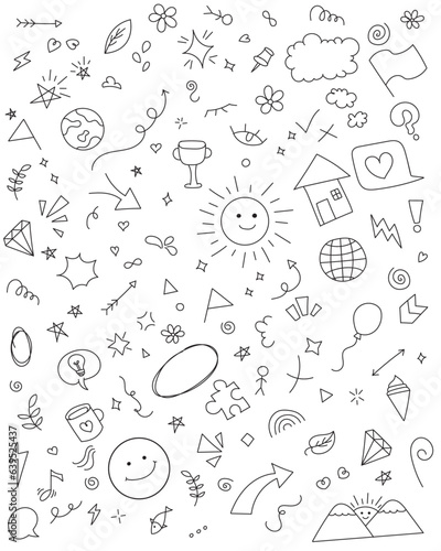 Illustration Vector of Cute Doodle, Hand Drawn Set of Cute and Funny Doodle for Decoration 