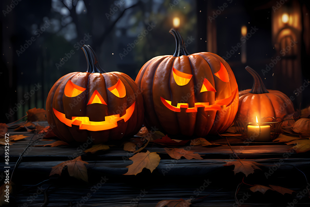 Scary Jack-O-Lanterns, Carved pumpkins for Halloween, Spooky Pumpkin Wallpaper background. AI generated content Scary Jack-O-Lanterns, Carved pumpkins for Halloween, Spooky Pumpkin Wallpaper background. AI generated content