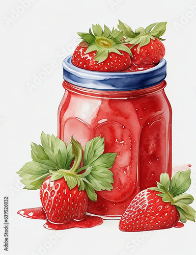 Strawberry jam in a jar. Generative AI